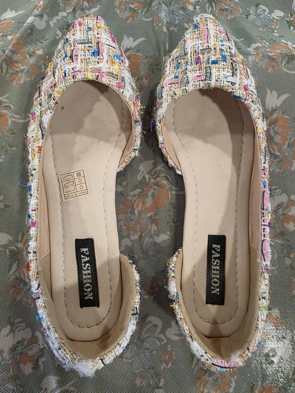 Multicolor Tweed Pointed-Toe Flats